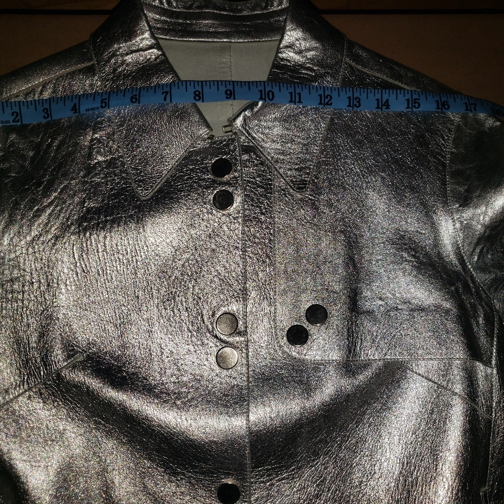 Vintage Jose Sanchez lambskin leather Metallic Silver trench coat